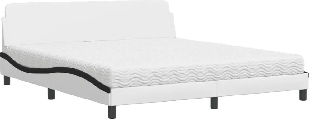 vidaXL Pat cu saltea, Dover, alb și negru, 180x200 cm, piele ecologică