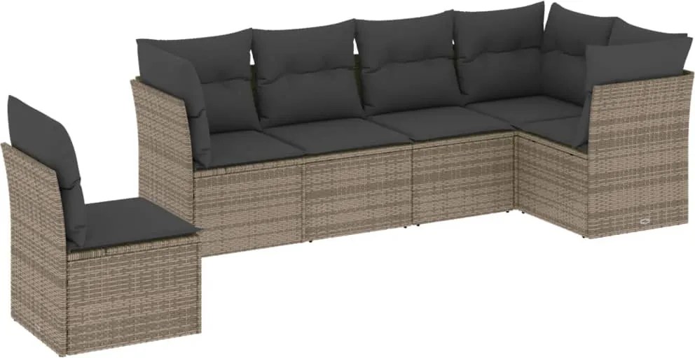 vidaXL Set mobilier grădină cu perne, 6 piese, gri, poliratan