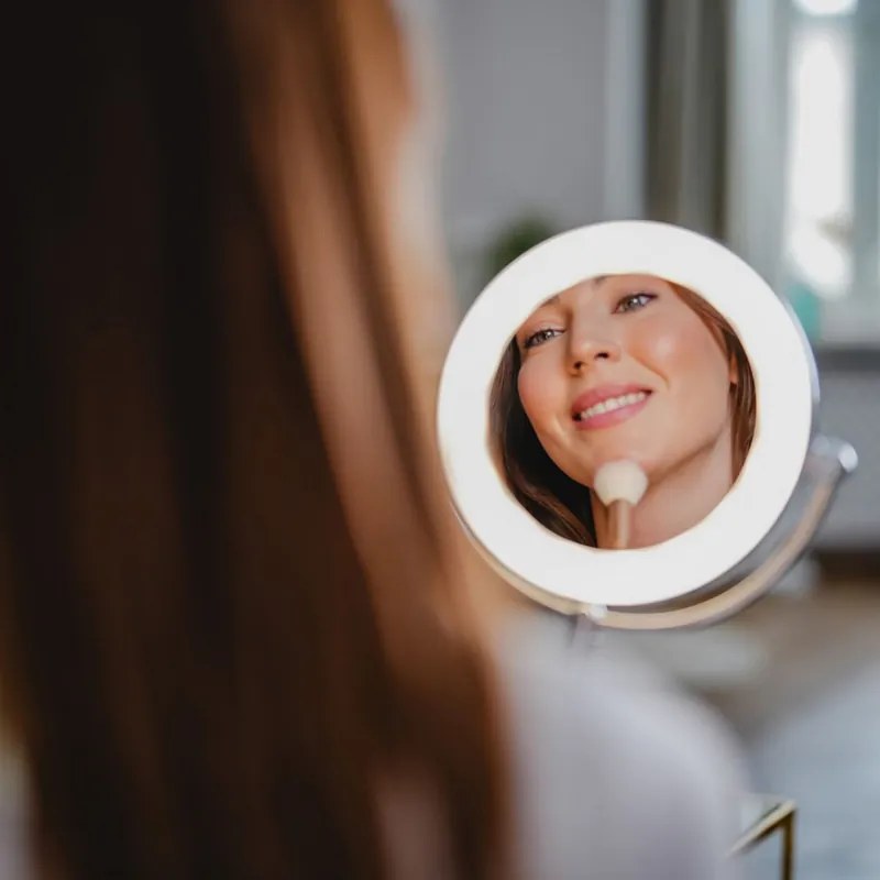 Oglinda cosmetica Beautifly Looking Glass Light, 14,5 cm, Marire 10x, USB-C, LED, Reglare la 360°, Argintiu