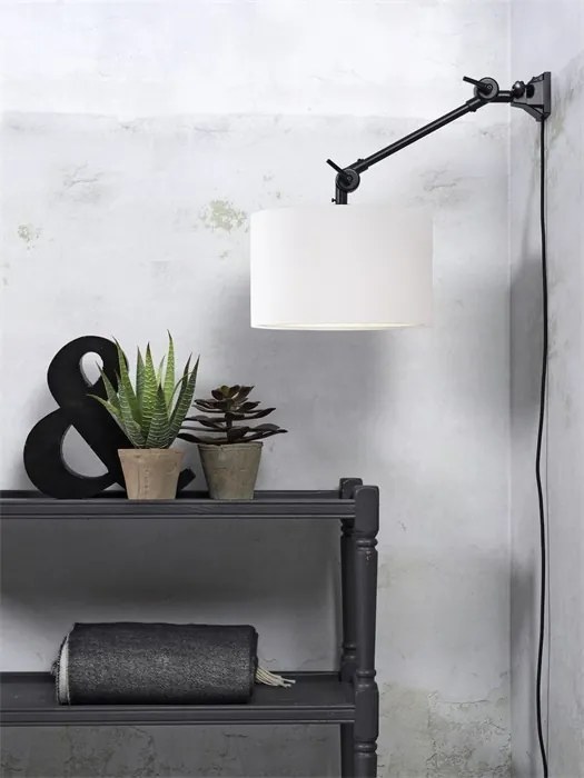 Aplica cu brat articulat Amsterdam S, abajur textil alb