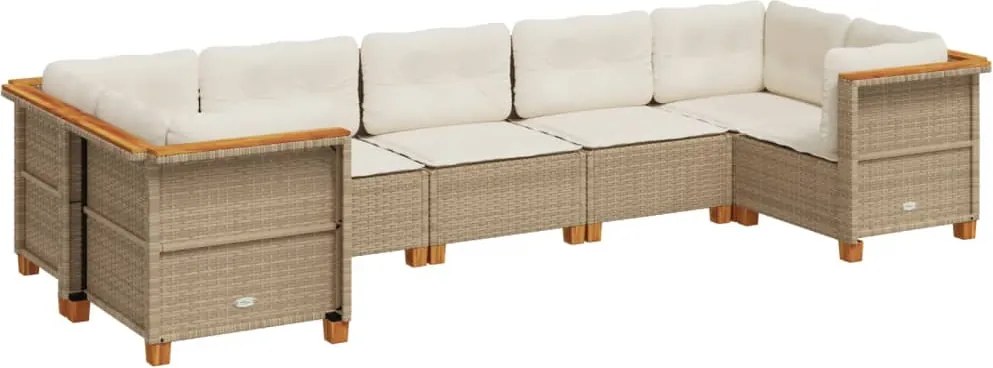 vidaXL Set canapele de grădină, 7 piese, cu perne, bej, poliratan