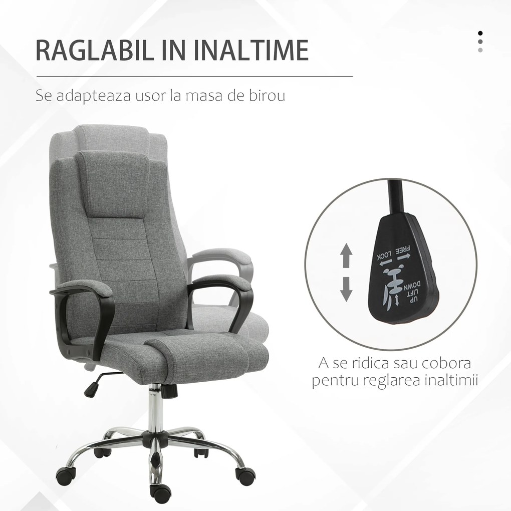 Vinsetto Scaun Birou Ergonomic cu Basculare, Înălțime și Înclinare Reglabilă, Capacitate 120 kg, 62x76x110-119 cm, Gri | Aosom Romania