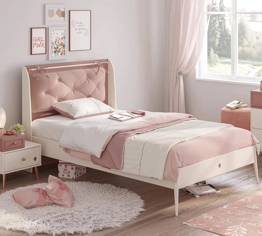 Pat 100x200 cm modern pentru fete cu tablie tapitata ,   Colectia Elegance