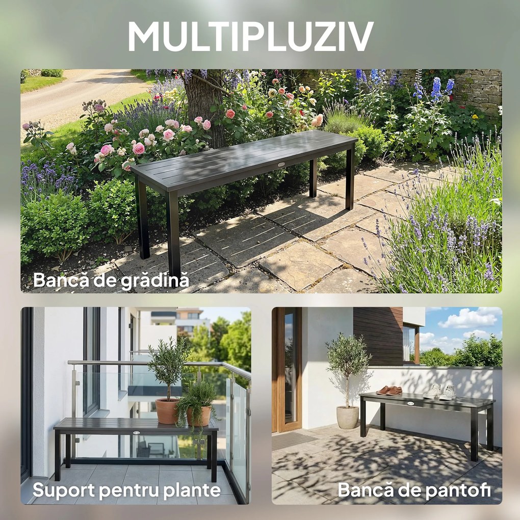 Outsunny Bancă de grădină cu 2 locuri, 130x34x43 cm, gri | Aosom Romania