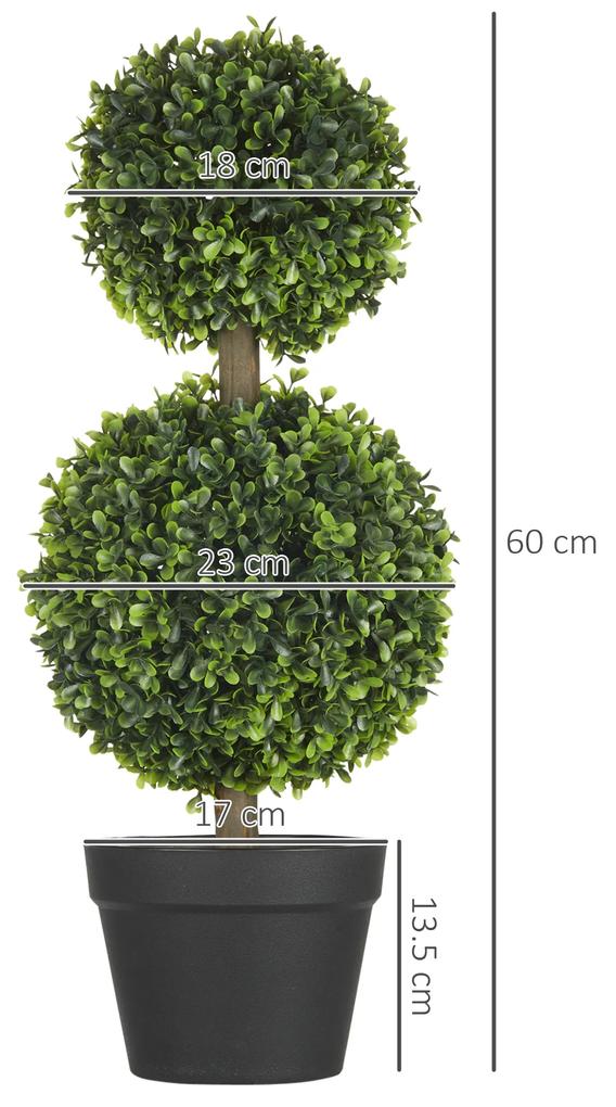 HOMCOM Arbore Buxus Artificial Sferic în Ghiveci 60 cm, Verde, Decorativ pentru Interior/Exterior, Rezistent la UV | Aosom Romania