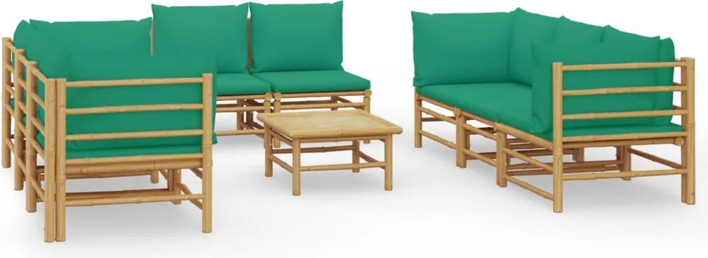 vidaXL Set mobilier de grădină cu perne verzi, 9 piese, bambus