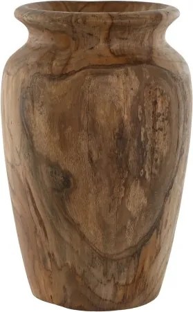Vază decorativă, stil natural rustic, culoare natur, din lemn de tec, „Teak”
