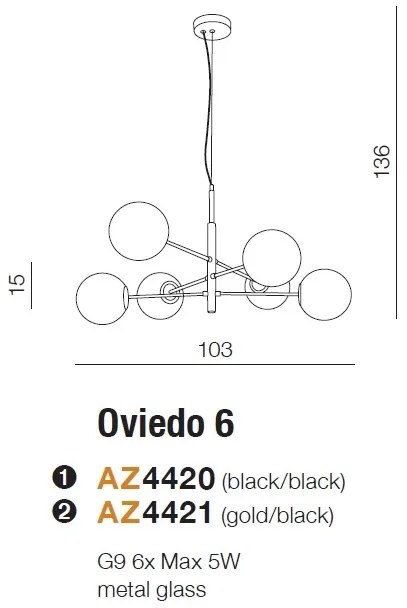 Lustra suspendata design modern OVIEDO 6 GO/BK