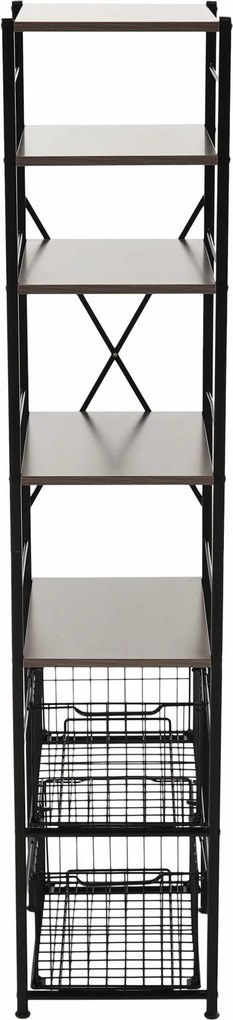 Etajeră cu 5 rânduri cu 2 coşuri, negru/natural, RATTO