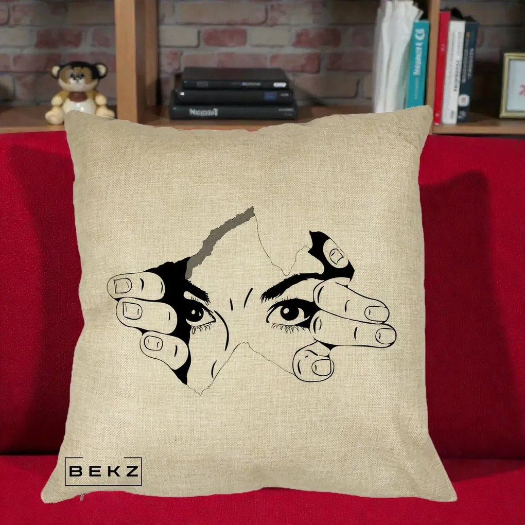 Perna Decorativa Ochi care Rup Suprafata, 40x40 cm, Crem, Husa Detasabila, Perna Inclusa, BEKZ®