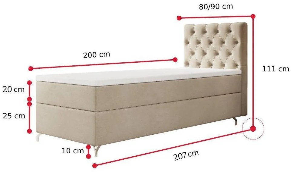 Supermobel Pat boxspring GLOSE CHESTER, 90x200, Monolith 02, stânga