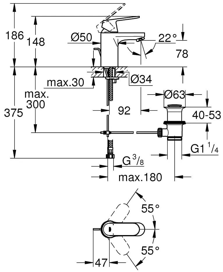 Pachet 3 in 1 Grohe Eurosmart Cosmo, marimea S, set dus 3 tip jet, baterie lavoar, cada(32825000,32831000,27786002 )