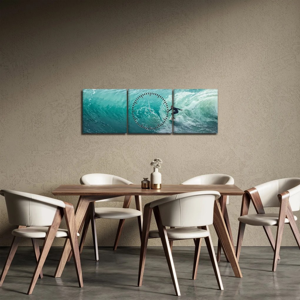 Tablou cu surferi (cu ceas) (90x30 cm)
