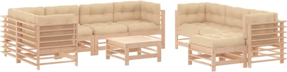 vidaXL Set mobilier de grădină cu perne, 10 piese, lemn masiv