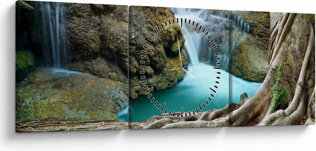 Tablou - Râu cu cascade (cu ceas) (90x30 cm)