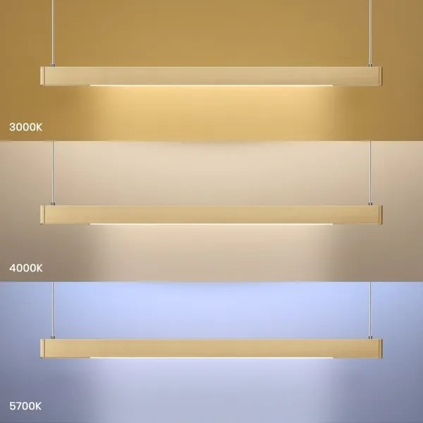 Lustră LED LINEA suspendată pe cablu, 36W, 230V, 3000/4000/5700K, CRI 90, auriu