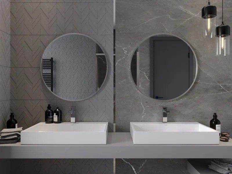 Mexen Loft oglindă de baie rotundă 70 cm, ramă inox - 9850-070-070-000-10