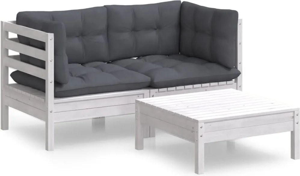 vidaXL Set mobilier grădină cu perne, antracit, 3 piese, lemn de pin