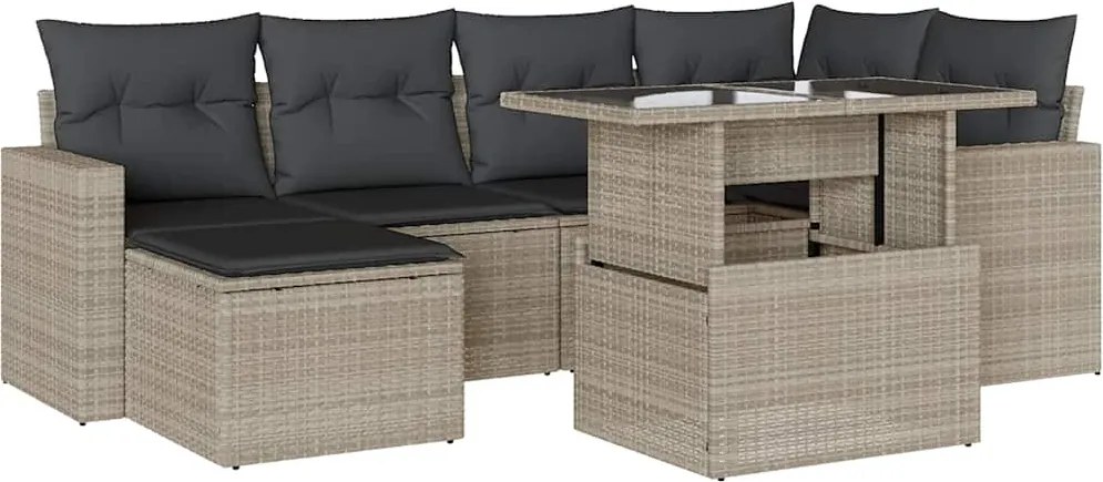 vidaXL Set canapele de grădină cu perne, 7piese gri deschis poliratan