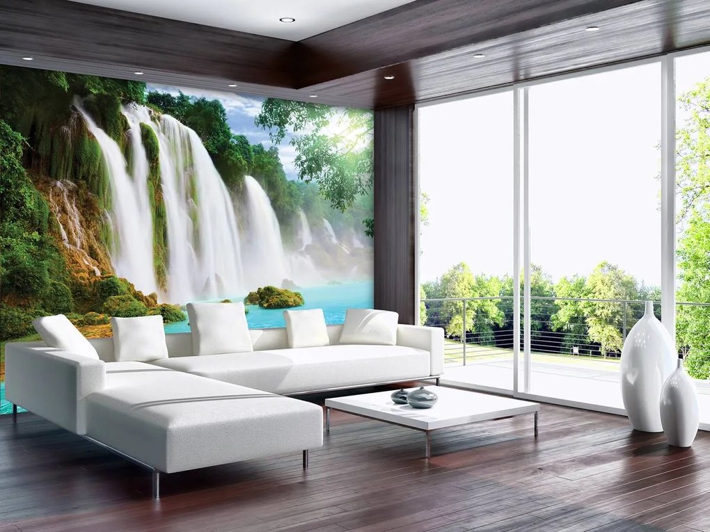 Fototapet - Cascada, munții și râu (152,5x104 cm)