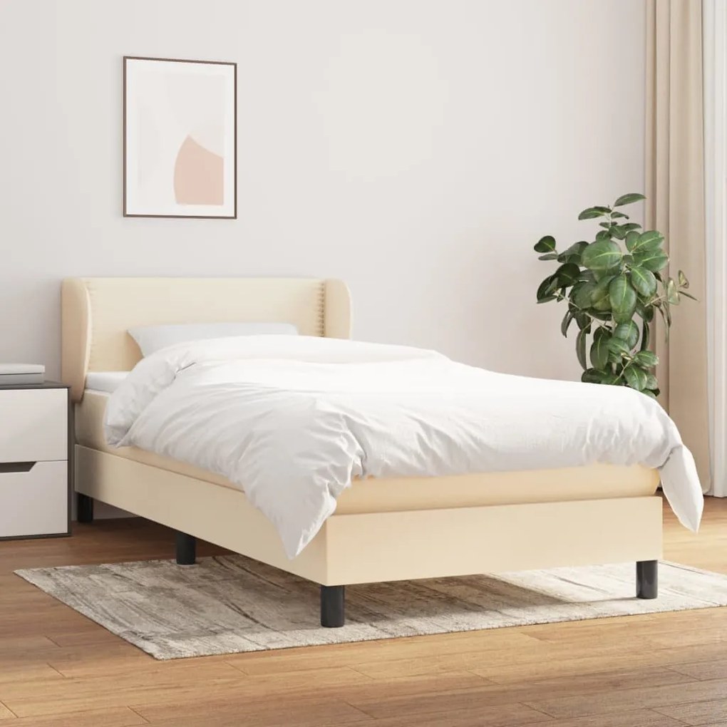 3126122 vidaXL Pat box spring cu saltea, crem, 80x200 cm, textil