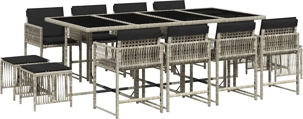 vidaXL Set mobilier de grădină cu perne 13 piese gri deschis poliratan