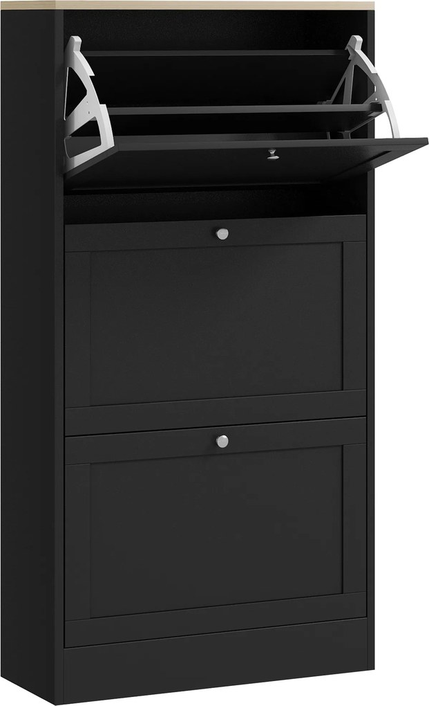 HOMCOM Dulap Îngust pentru Pantofi cu 3 Sertare și Rafturi Reglabile pe 2 Niveluri, 60x23,5x115 cm, Negru | Aosom Romania