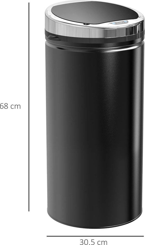 HOMCOM Coș de gunoi automat de 50L cu senzor infraroșu, din oțel și plastic, 30.5x30.5x81.5cm | Aosom Romania