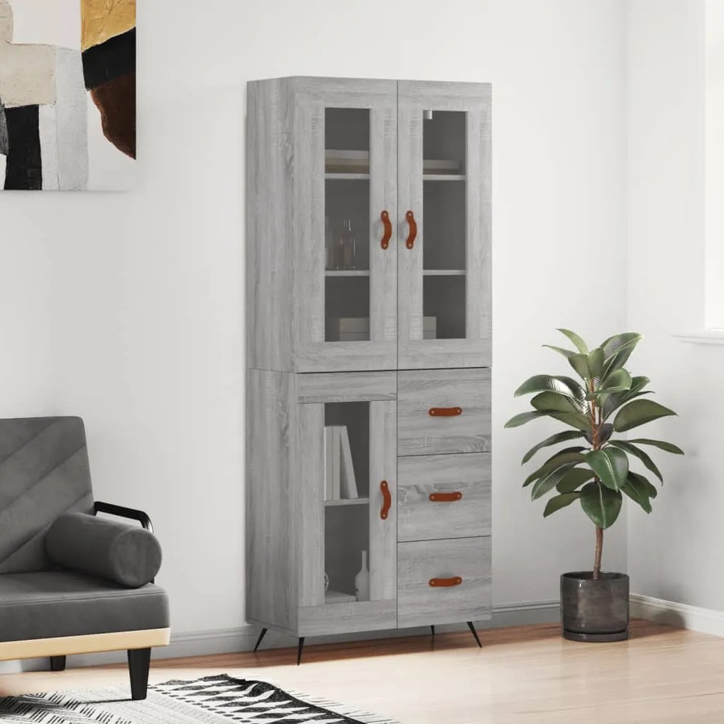 vidaXL Dulap înalt, gri sonoma, 69,5x34x180 cm, lemn compozit