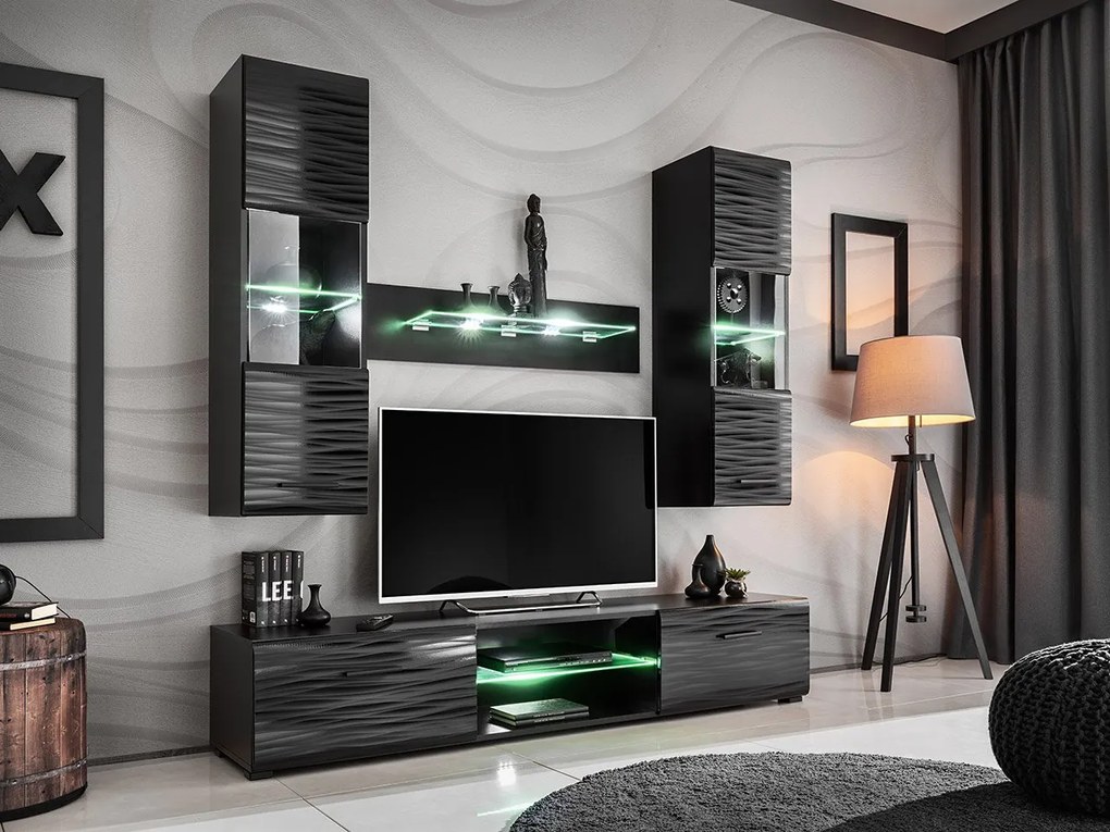 Zondo Mobilier living Bolivar 4 (Negru + folie lucioasă). 1054026