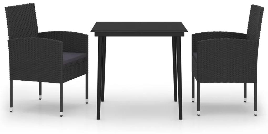 Set de mobilier pentru gradina, 3 piese, negru negru si gri, Lungime masa 80 cm, 3