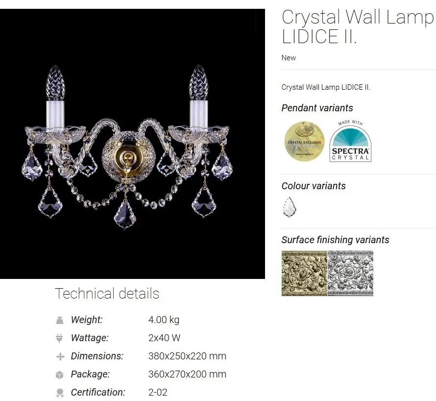 Aplica de perete Cristal Bohemia Exclusive LIDICE II. CE