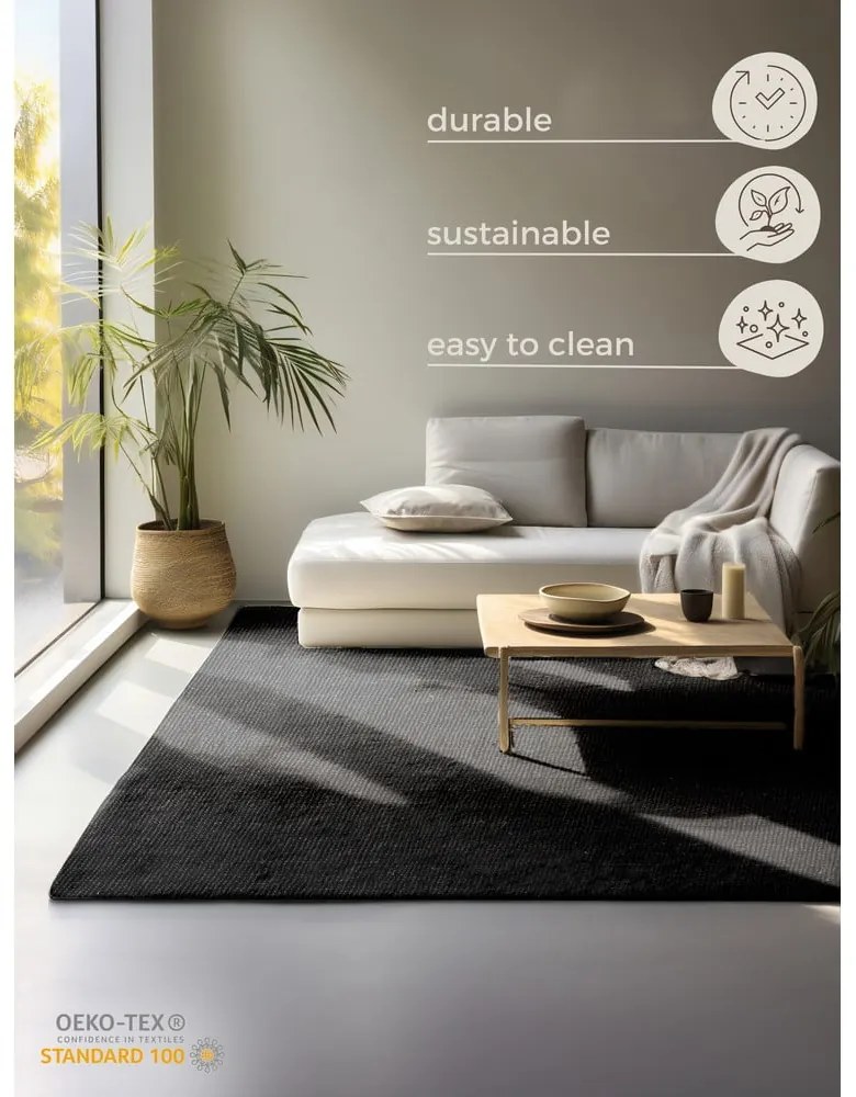 Covor negru din iută 160x230 cm Bouclé – Hanse Home