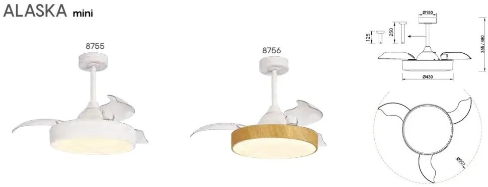 Lustra LED CCT cu ventilator si telecomanda ALASKA mini alb MA-8755