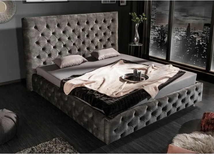 Pat elegant tapitat cu catifea gri, Paris 160x200cm