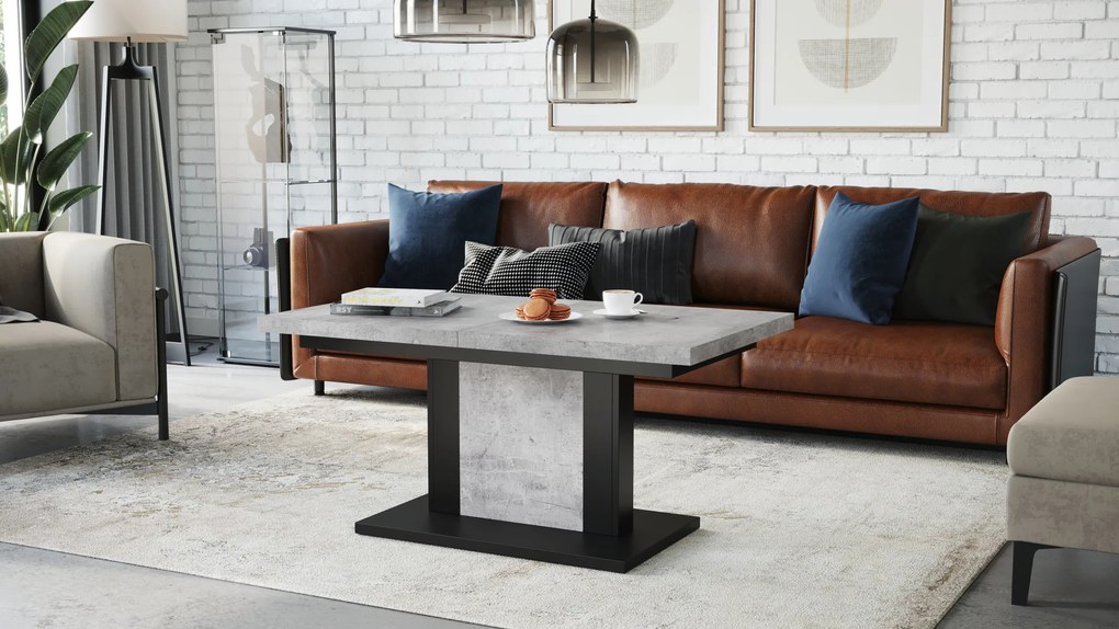 Mazzoni ORION Beton Millennium/Negru Mat - MĂSUȚĂ DE CAFEA EXTENSIBILĂ MODERNĂ