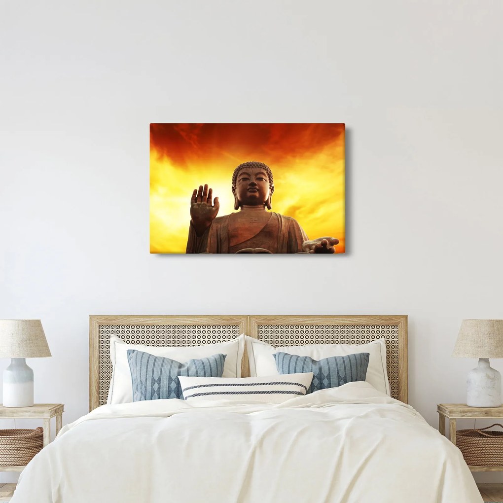 Tablou - Buddha cu fundal roșu și galben (90x60 cm)