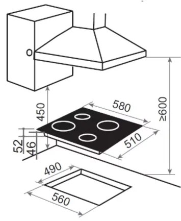 Plita incorporabila Pyramis P40CERA, vitroceramica, 4 zone de gatit, touch control, 58cm, Negru