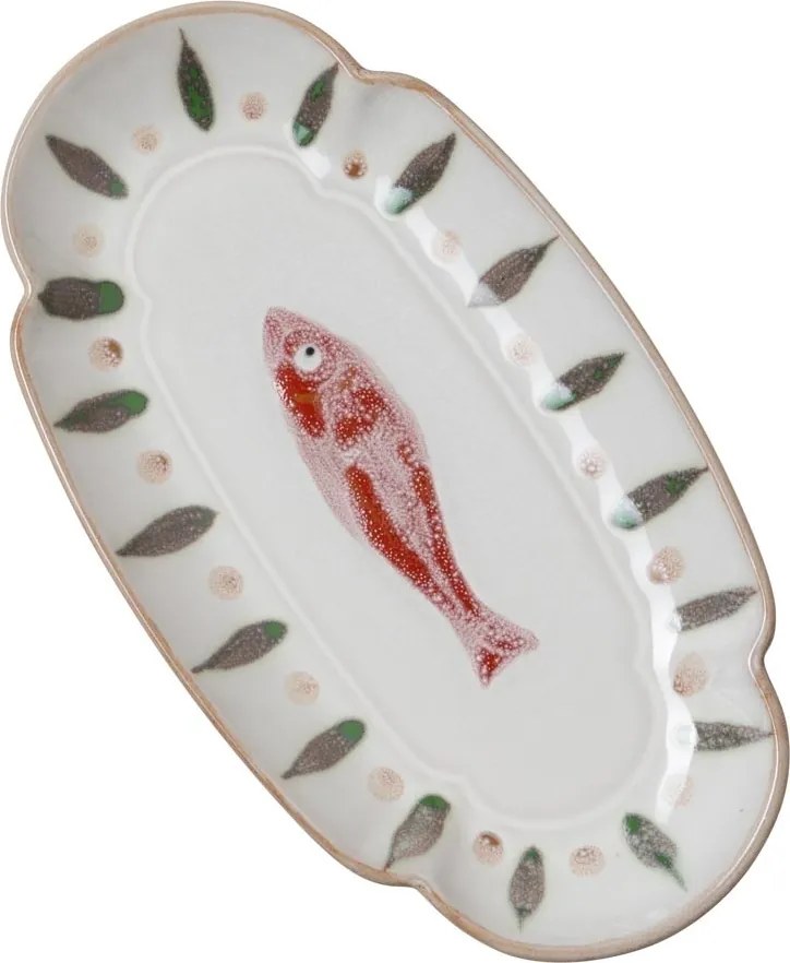 Platou oval din ceramică, roșu, 23×12 cm, "Marine"