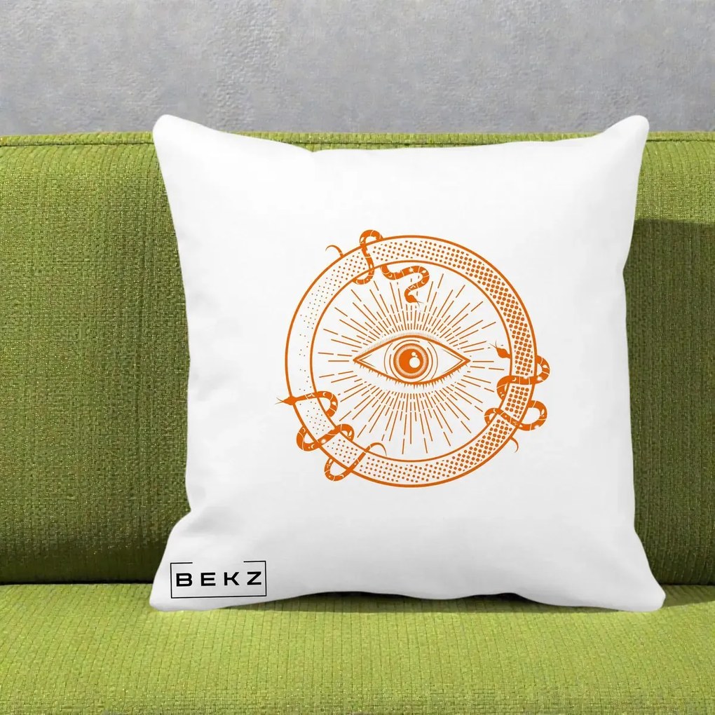 Perna Personalizata Ochiul Providentei Mistic Orange, 40x40 cm, Alba Mata, Husa Detasabila, Perna Inclusa, BEKZ®