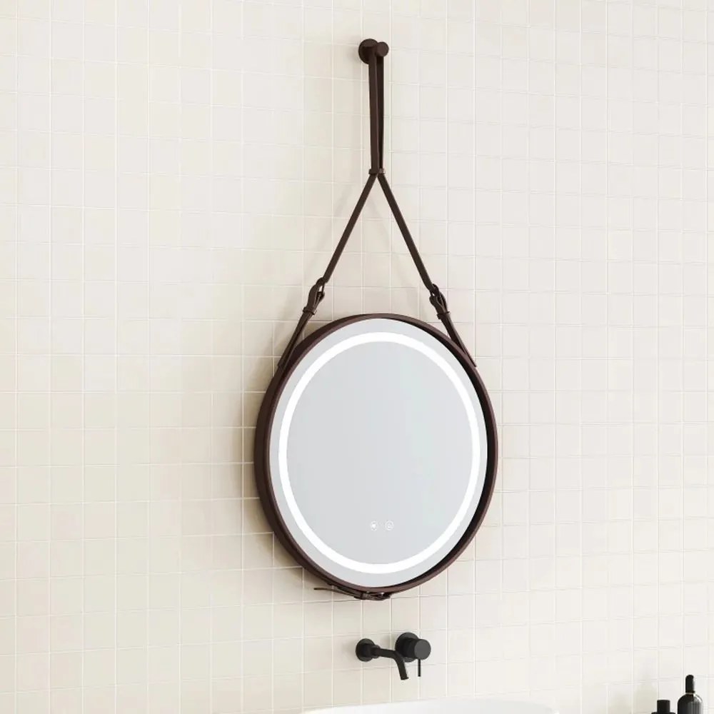 Oglinda cu iluminare si dezaburire Inter Ceramic Catania cu rama maro 60 cm