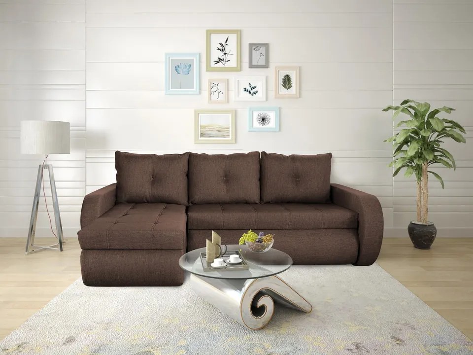 Coltar extensibil reversibil Genoa Lux Chocolate 243x141x81 cm cu lada de depozitare