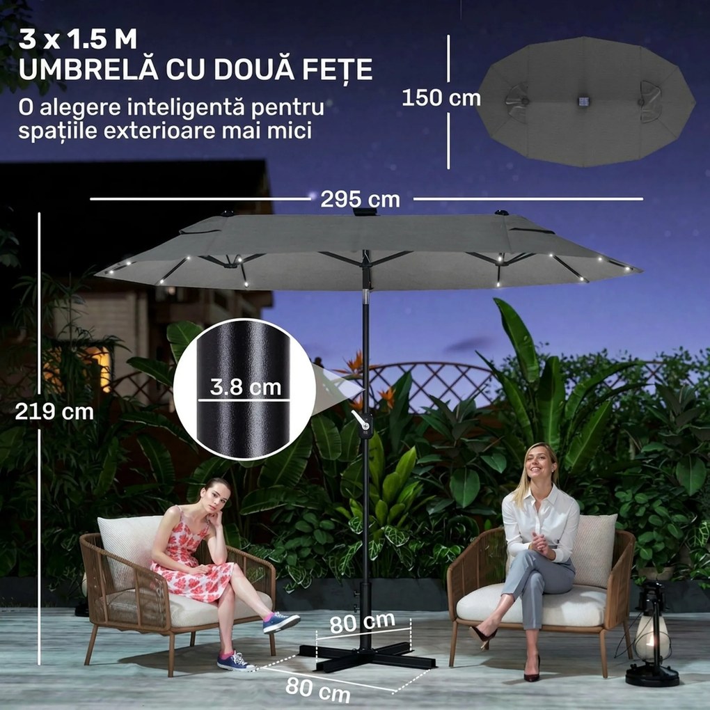 Outsunny Umbrelă de Terasă cu Două Fețe, Bază în Cruce, Sistem de Înclinare și Manivelă | Aosom Romania