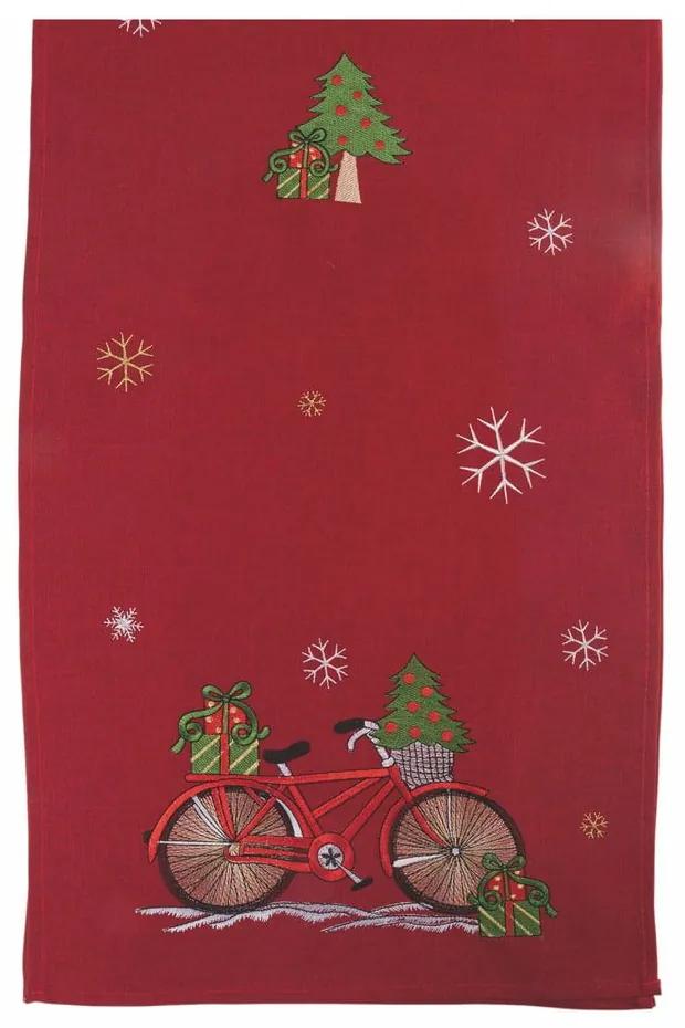 Napron pentru masă de Crăciun Villa d'Este Xmas Bicycle, 40 x 175 cm, roșu