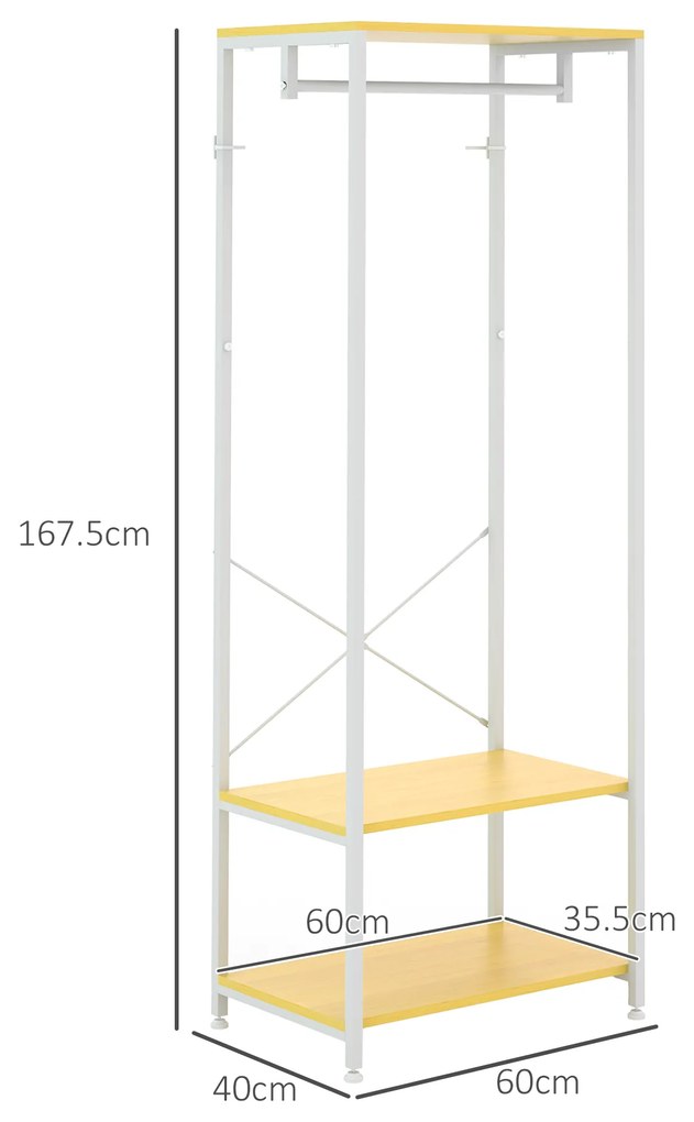 HOMCOM Suport 2 în 1 pentru Haine cu Depozitare Pantofi, Șină Suspendată și 2 Rafturi de Depozitare, 60x40x167.5 cm, Natural | Aosom Romania