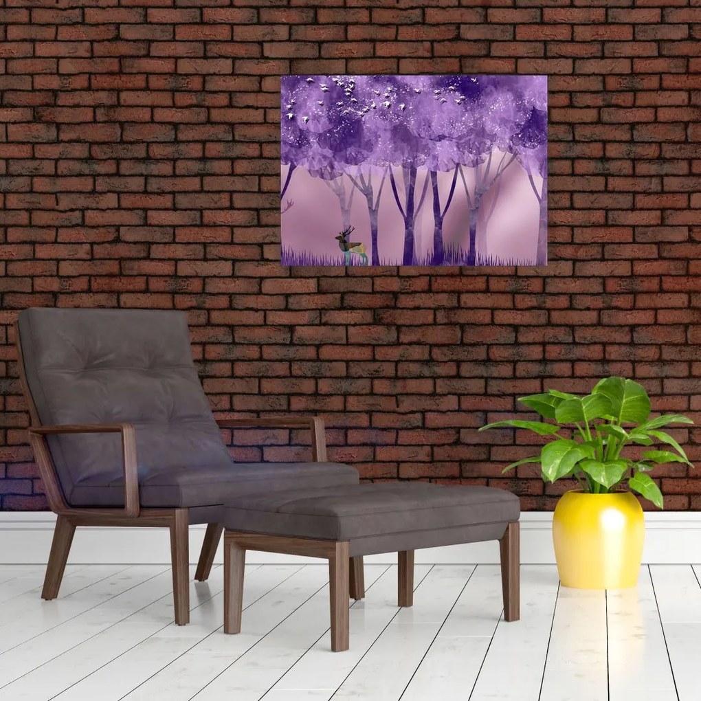 Tablou pe sticlă - Cerbi în pădurea magică (70x50 cm)