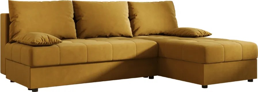 Coltar extensibil de colt VENORIA SLIM, mustar, reversibil, 200x143 cm + 2 perne GRATUIT