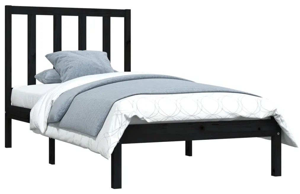 Cadru de pat Small Single, negru, 75x190 cm, lemn masiv de pin Negru, 75 x 190 cm