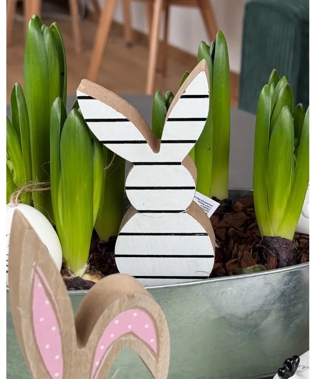 Iepuras de lemn de Paste WHITE BUNNY 14 cm alb