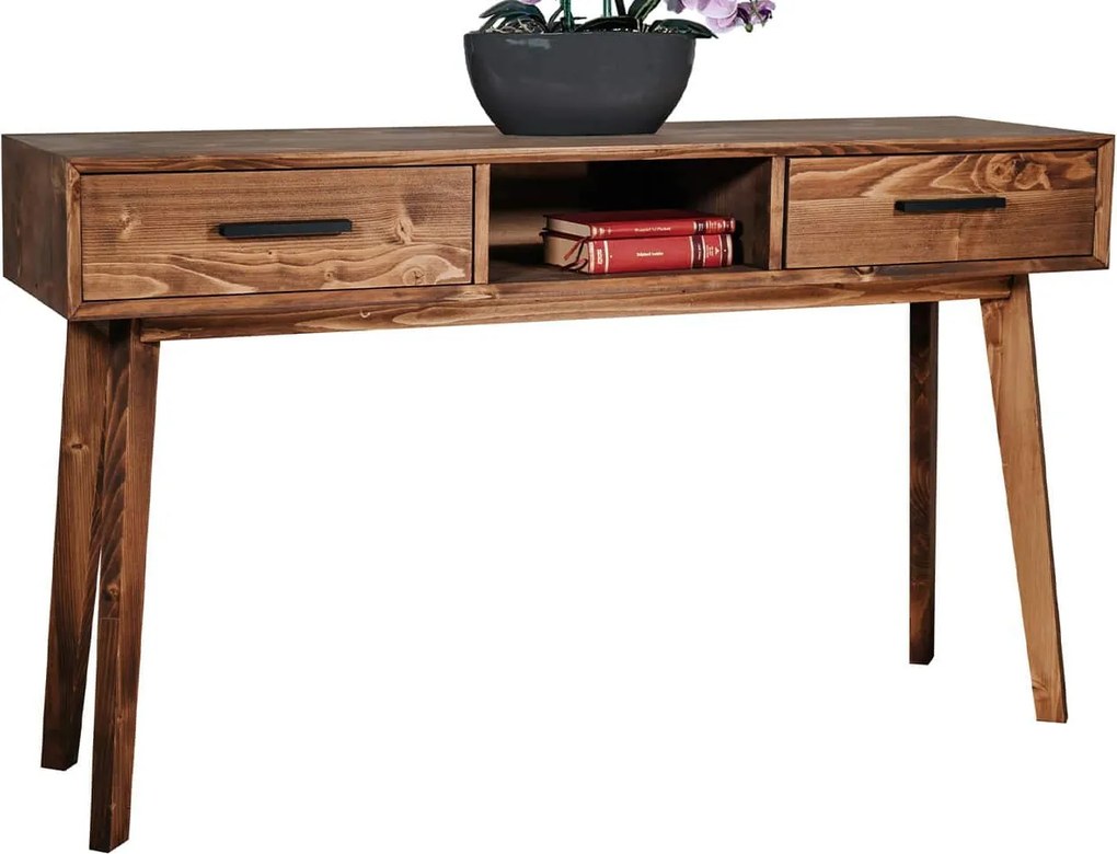 Consolă lemn masiv Timeless 2 Sertare 1 Nișă Whisky, 138 × 38 × 80 cm